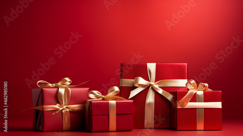 Christmas gifts on a red background, christmas, New Year, gifts