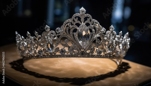 Shiny gold diadem illuminates majestic crown of royal princess generated by AI