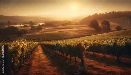 Idyllic vineyard harvest in tranquil Napa Valley, Italian winemaking culture generated by AI