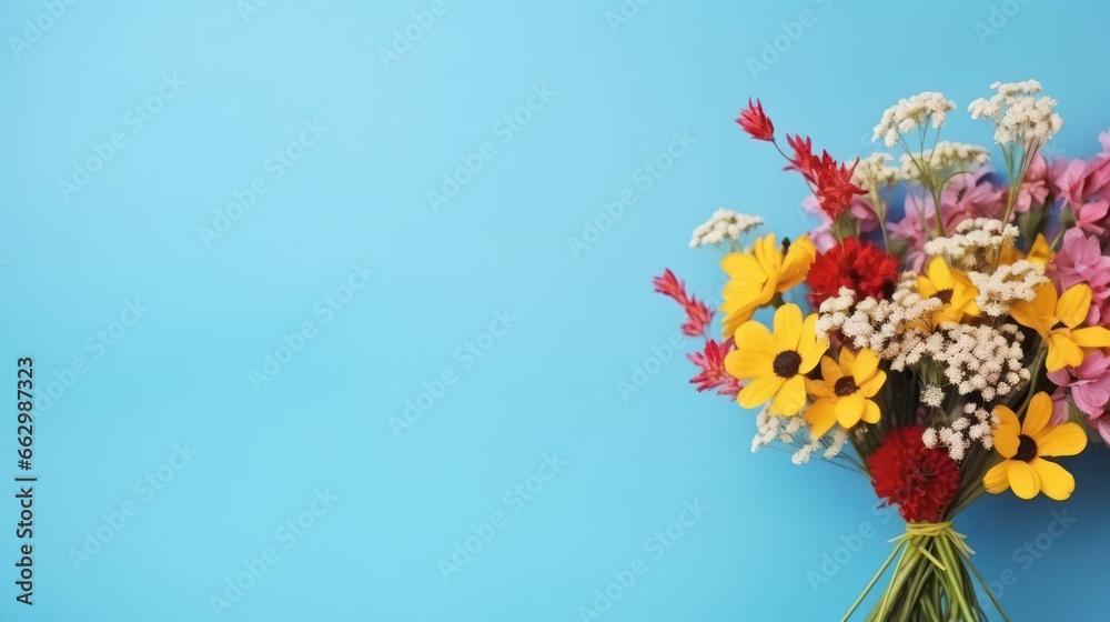 Obraz premium Beautiful background with a colorful flower bouquet and copy space