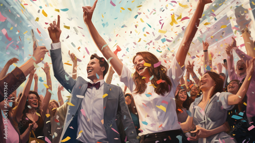 Obraz premium happy friends celebrating in the club