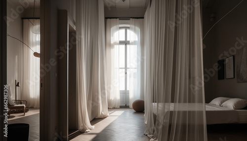 Elegant modern bedroom with comfortable bed and luxurious decor generated by AI