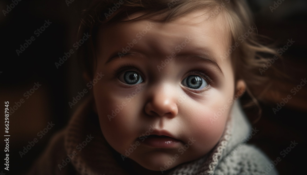 Cute baby boy portrait, Caucasian ethnicity, close up looking at camera generated by AI Cute baby boy portrait, Caucasian ethnicity, close up looking at camera generated by AI