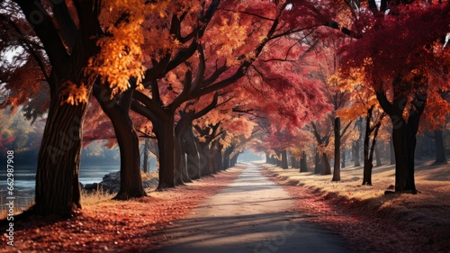 Autumn avenue full of colorful leaves