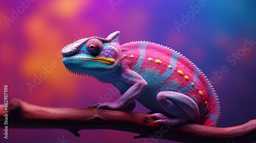 Colorful chameleon on a colorful background