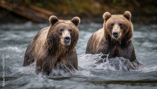 Playful bear splashing in water, pawed mammal enjoying summer day generated by AI © djvstock