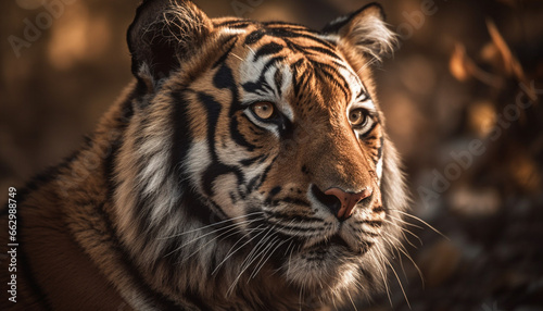 Bengal tiger staring  majestic beauty in nature  wild aggression unleashed generated by AI