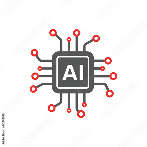 Processor with integrated of artificial intelligence AI. Artificial intelligence chip. Perfect Vector. EPS 10