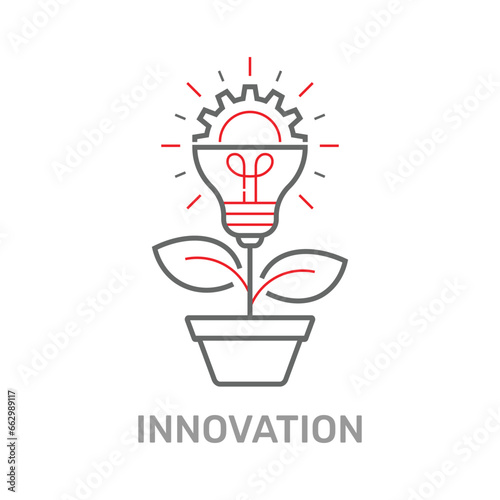 Lightbulb like a plant with cogwheel. Idea and innovation icon vector. Technology innovations. Editable Stroke. EPS 10