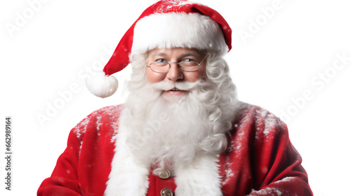 Santa Claus on solid white background. Merry Christmas and Happy New Year greetings.Ai generative.