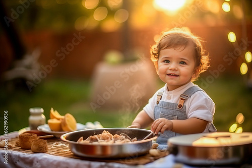 A young girl enjoying a meal at a table