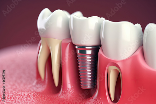 A dental implant in a close-up view of a tooth