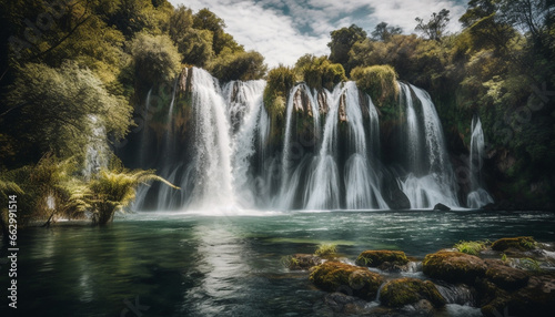 Tranquil scene of flowing water in tropical rainforest, heaven on earth generated by AI