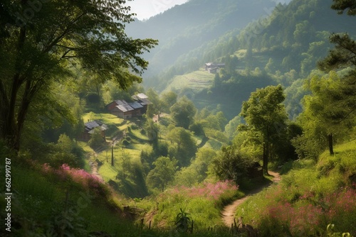 Enchanting hillside scenery. Generative AI