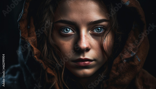 Young adult woman  portrait of beauty  looking at camera  close up generated by AI
