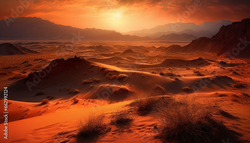 Tranquil scene of majestic sand dunes in arid African wilderness generated by AI