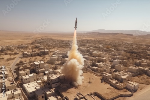 Stampa su tela Aerial rocket attack town in a the middle east palestina israel conflict