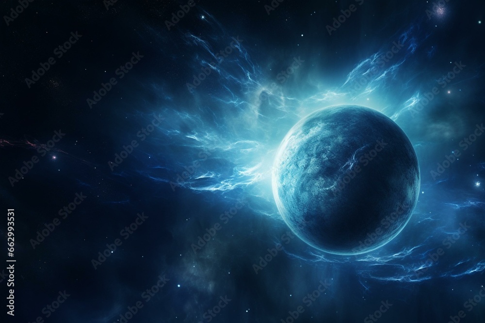 Celestial body resembling Neptune, captivating space backdrop. Generative AI