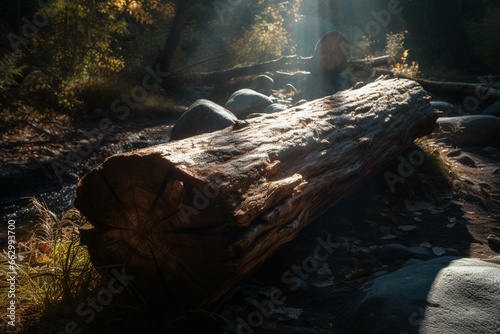 a log basking in sunlight. Generative AI