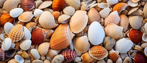 shells on the beach background  ocean sea shells close up that are colorful - Created by Ai