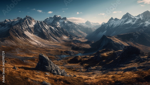 Traversing the Majestic Mountain Range, a Panoramic Adventure in Nature generated by AI