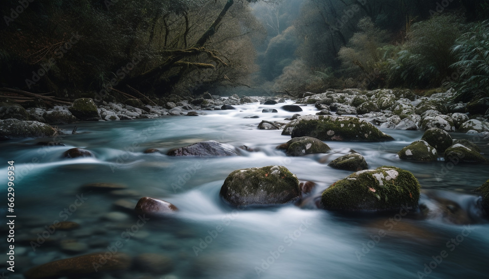 Tranquil scene of flowing water in a lush tropical forest generated by AI Tranquil scene of flowing water in a lush tropical forest generated by AI