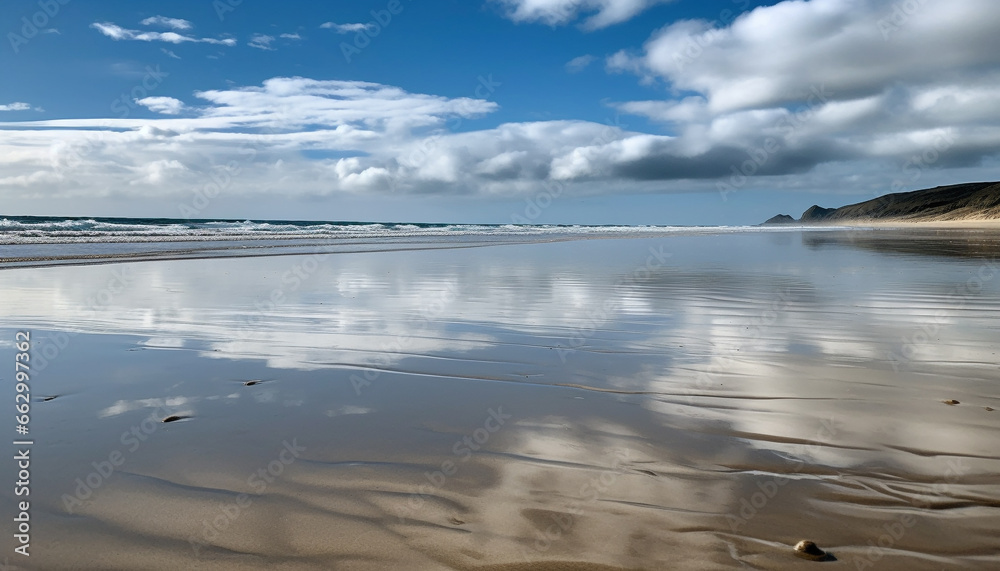 Tranquil seascape reflects natural beauty of remote tropical coastline generated by AI