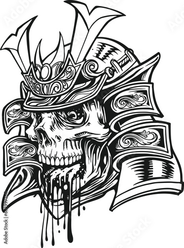 Canvas-taulu Trippy warrior skull samurai outline vector illustrations for your work logo, merchandise t-shirt, stickers and label designs, poster, greeting cards advertising business company or brands
