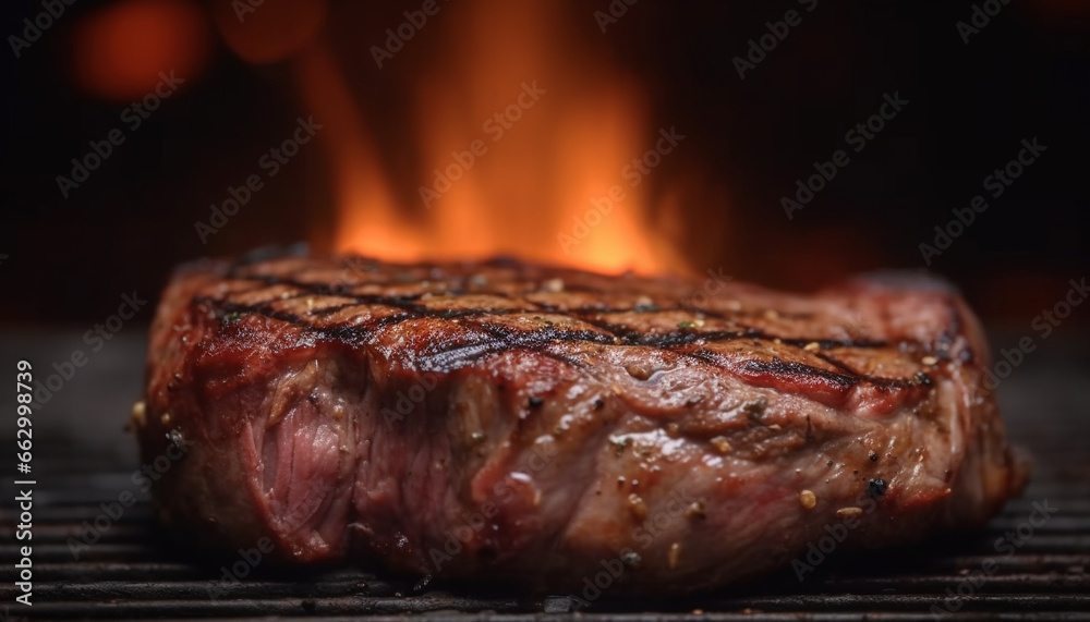 Grilled beef steak on a barbecue, ready to eat with freshness generated by AI Grilled beef steak on a barbecue, ready to eat with freshness generated by AI