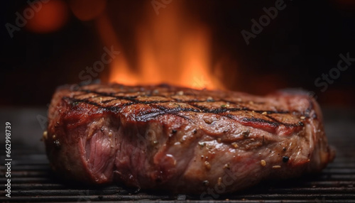 Grilled beef steak on a barbecue, ready to eat with freshness generated by AI