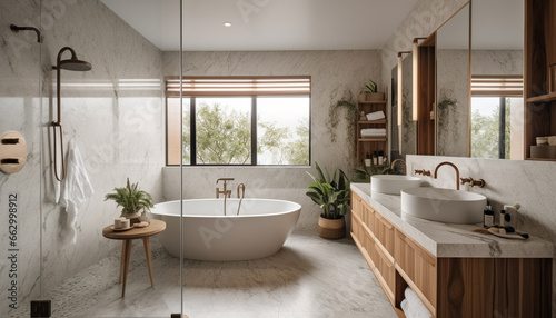Modern elegance in domestic bathroom with marble sink and shower generated by AI