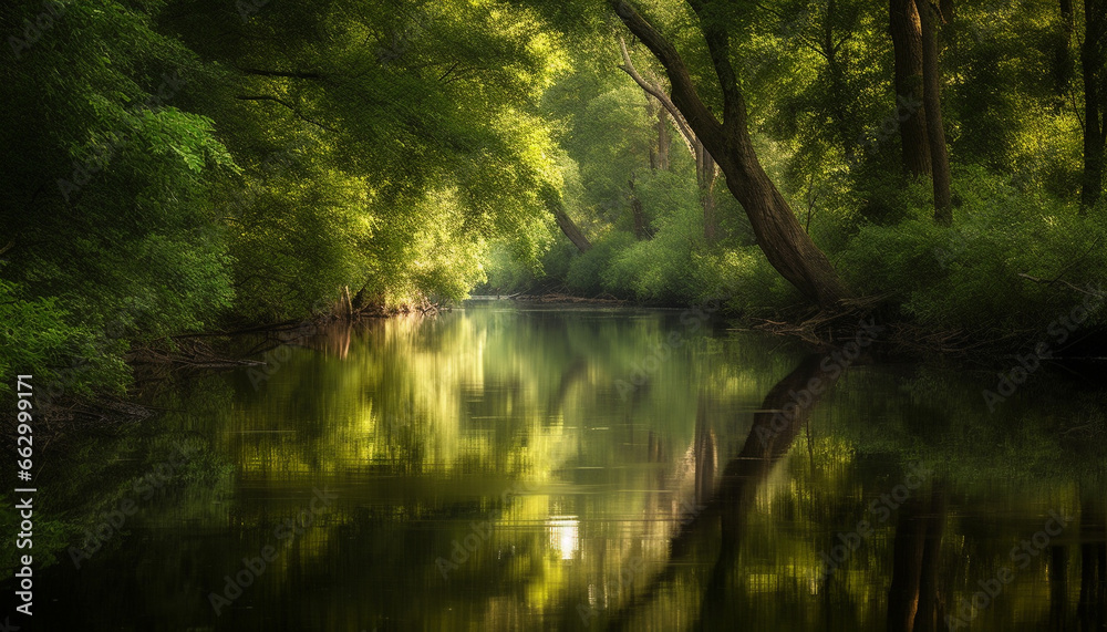 Tranquil scene of a non urban pond reflecting autumn foliage generated by AI Tranquil scene of a non urban pond reflecting autumn foliage generated by AI