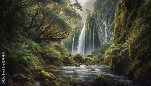Tranquil scene of flowing water in tropical rainforest beauty generated by AI