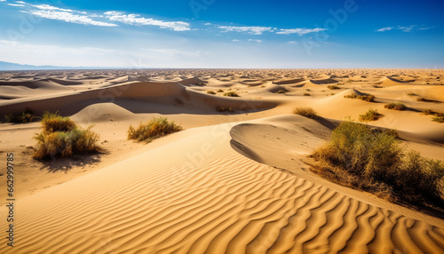 Tranquil scene of majestic sand dunes in arid Africa generated by AI