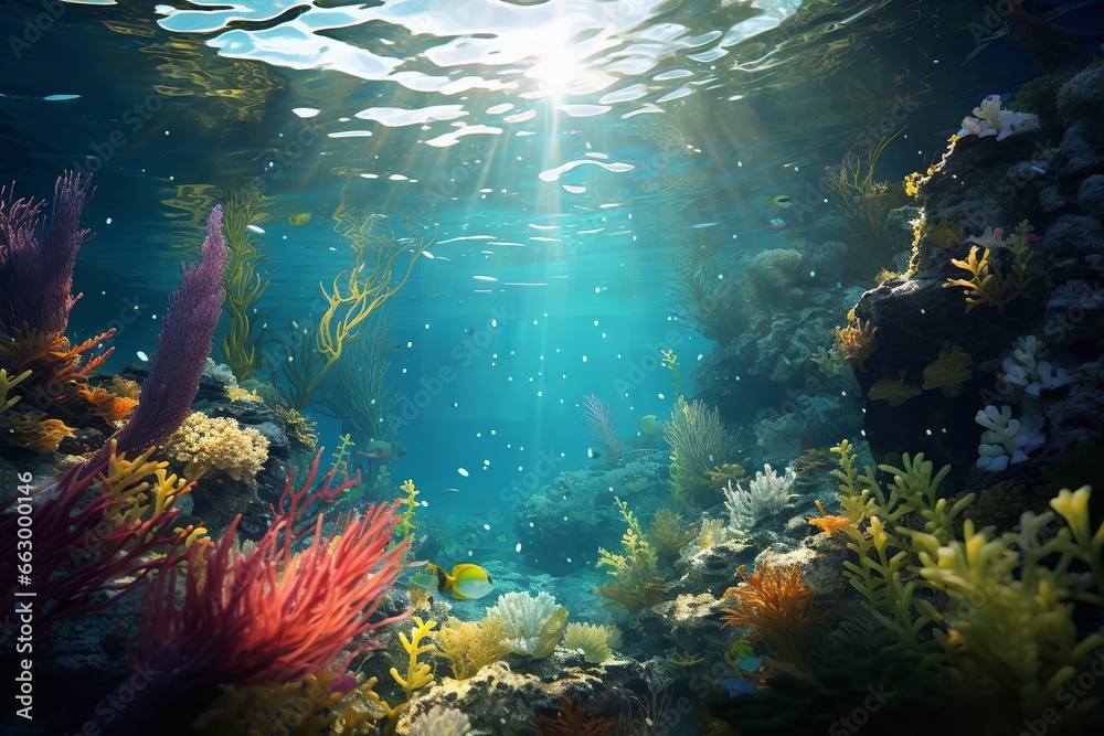 beautiful seaweeds scene underwater