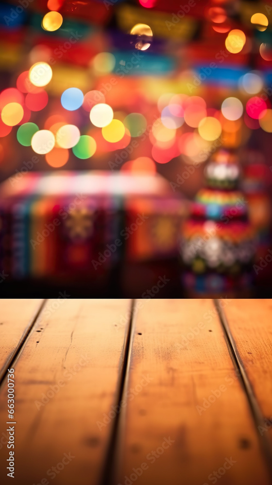 Empty Ritual Table Background Empty wooden table with Mexican folklore background, party, restaurant ...