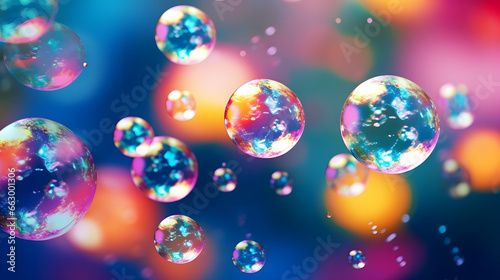 abstract pc desktop wallpaper background with flying bubbles on a colorful background. © Prasanth