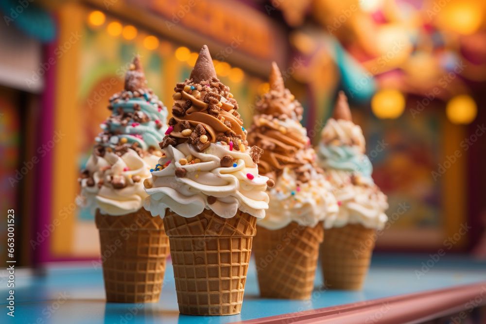 Summer Indulgence-Caramel Drizzled Ice Cream Cone Masterpiece