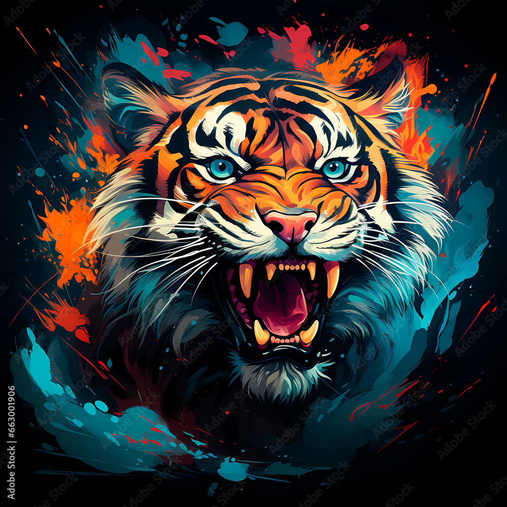 colorful fierce and wild tiger illustration