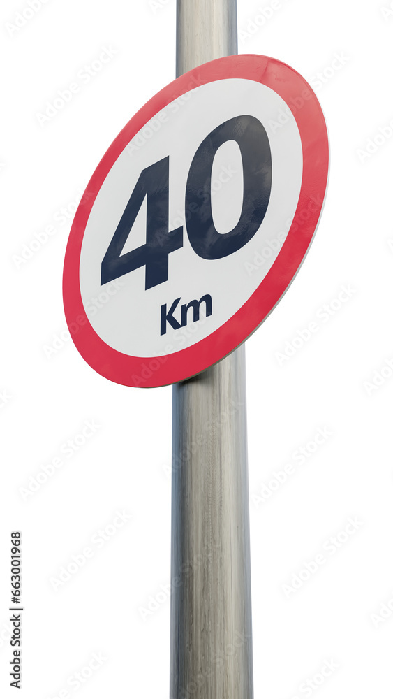 40 km speed limit sign. Forty kilometer sign 3d render 40 km speed limit sign. Forty kilometer sign 3d render