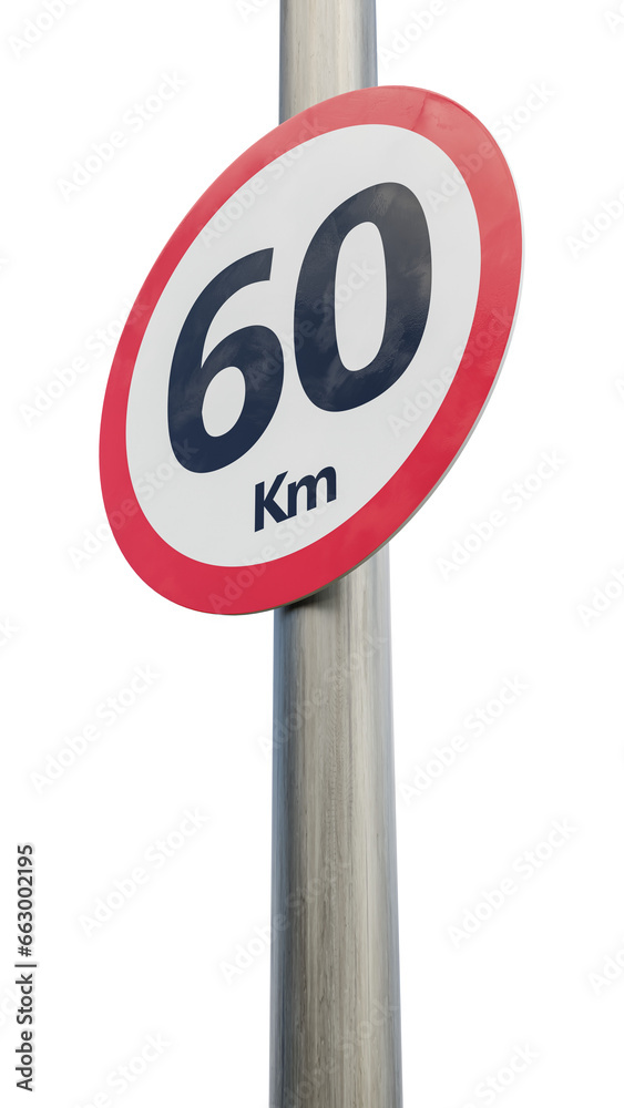60 km speed limit sign. Sixty kilometer sign 3d render 60 km speed limit sign. Sixty kilometer sign 3d render