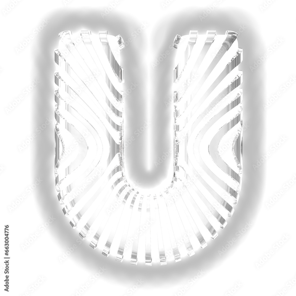 White symbol with ultra thin silver luminous vertical straps. letter u White symbol with ultra thin silver luminous vertical straps. letter u