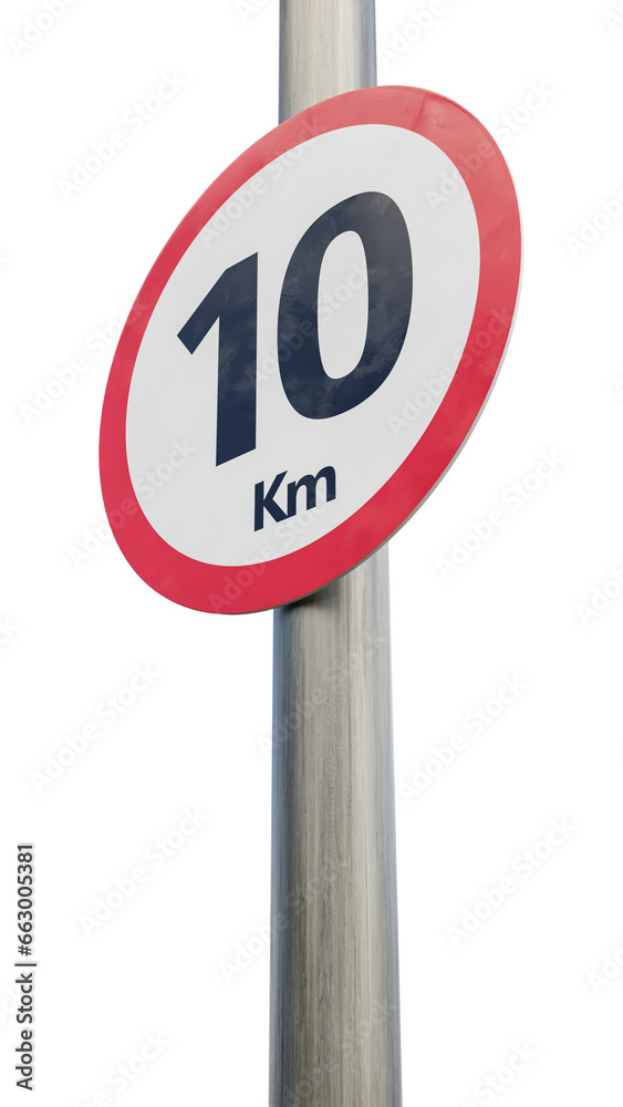 10 km speed limit sign. Ten kilometer sign 3d render 10 km speed limit sign. Ten kilometer sign 3d render