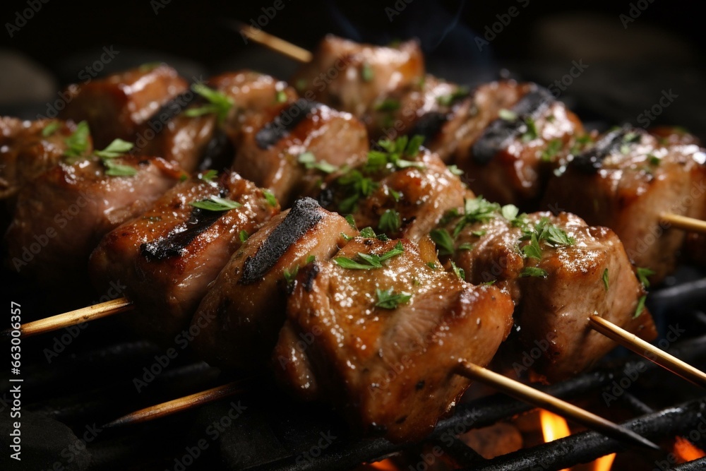 Grilled meat skewers. Generative AI