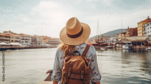 Tourist Woman with Hat and Backpack in Turkey. Wanderlust concept. © DVS