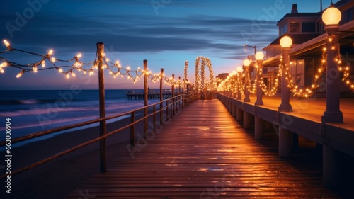 California s Illuminated Manhattan Beach Pier during Christmas Time - Scenic Horizon with No People During Dusk Outdoors