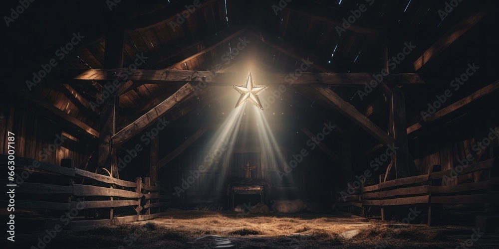 Shining Star over Bethlehem's Manger - A Symbol of the True Meaning of Christmas with Astrological and Astronomical Elements in Black and Blue Background Shining Star over Bethlehem's Manger - A Symbol of the True Meaning of Christmas with Astrological and Astronomical Elements in Black and Blue Background