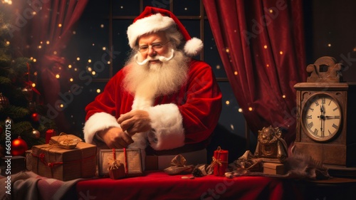 Santa Claus Holding Festive Christmas Gifts & A Countdown Calendar
