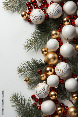 Christmas background Embrace the holiday spirit with a charming Christmas background featuring a snowy  evergreen branch in the crisp white of winter.