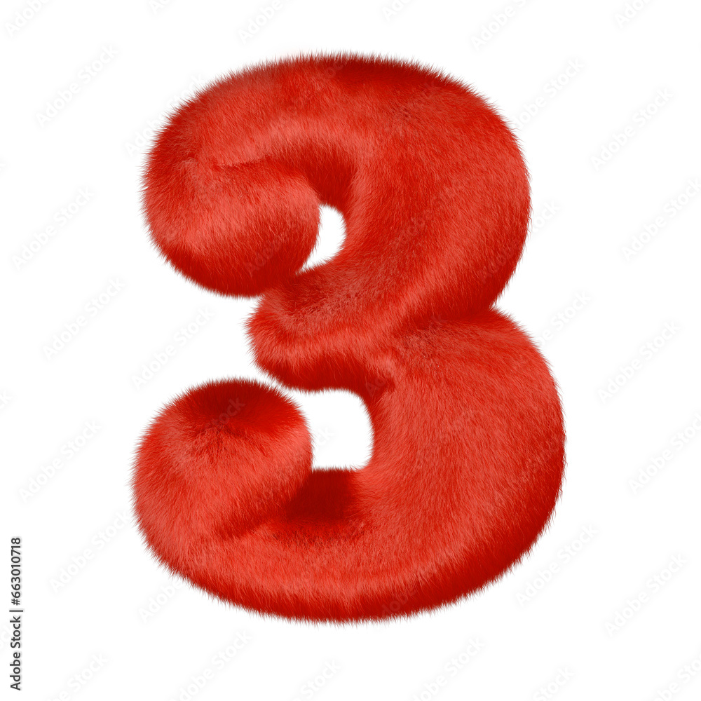 Red fur symbol. number 3 Red fur symbol. number 3